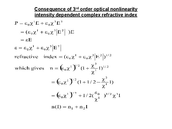 Consequence of 3 rd order optical nonlinearity intensity dependent complex refractive index 