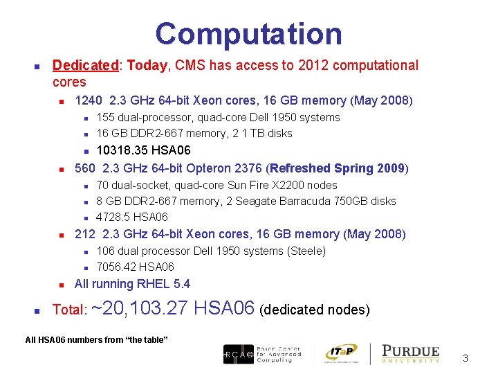 Computation n Dedicated: Today, CMS has access to 2012 computational cores n 1240 2.