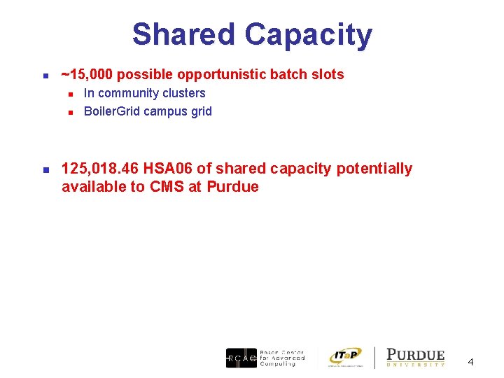 Shared Capacity n ~15, 000 possible opportunistic batch slots n n n In community