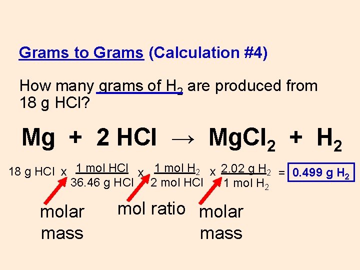 Grams to Grams (Calculation #4) How many grams of H 2 are produced from