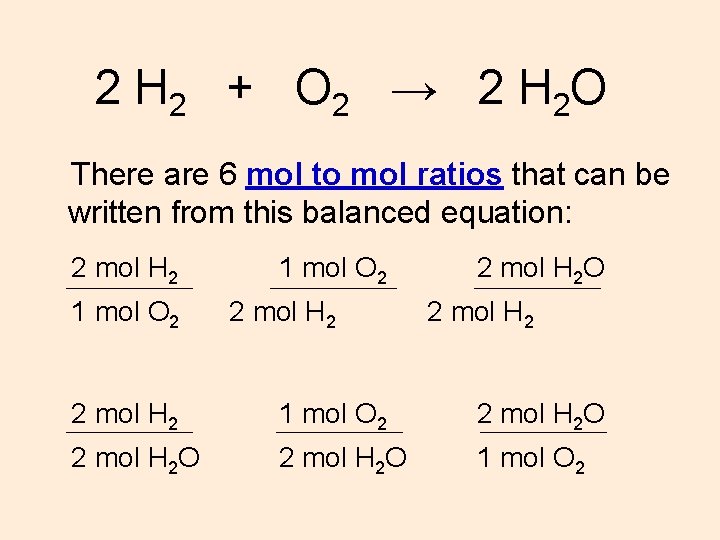 2 H 2 + O 2 → 2 H 2 O There are 6