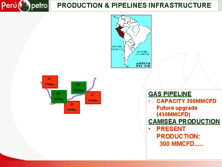 PRODUCTION & PIPELINES INFRASTRUCTURE 18” 170 Km 14” 10” 211 Km 32” 349 Km