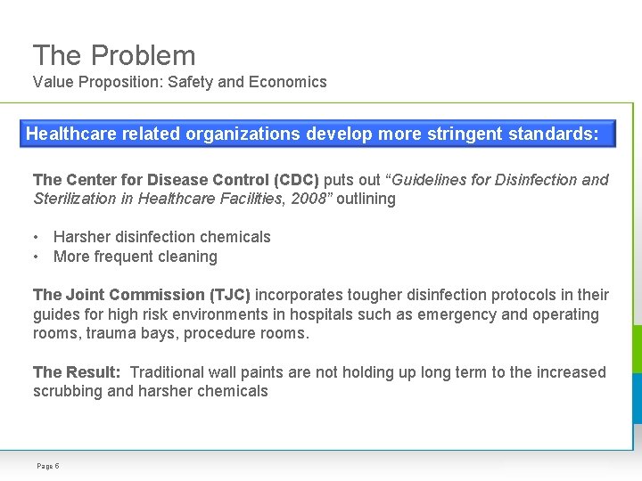 The Problem Value Proposition: Safety and Economics Healthcare related organizations develop more stringent standards: The Problem Value Proposition: Safety and Economics Healthcare related organizations develop more stringent standards: