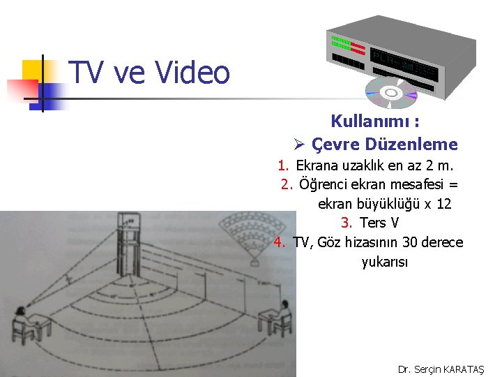 TV ve Video Kullanımı : Ø Çevre Düzenleme 1. Ekrana uzaklık en az 2