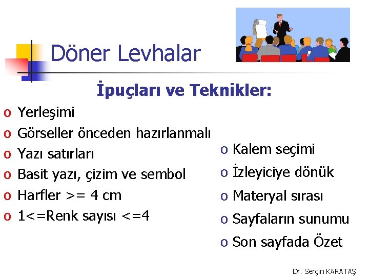 Döner Levhalar İpuçları ve Teknikler: o o o Yerleşimi Görseller önceden hazırlanmalı Yazı satırları