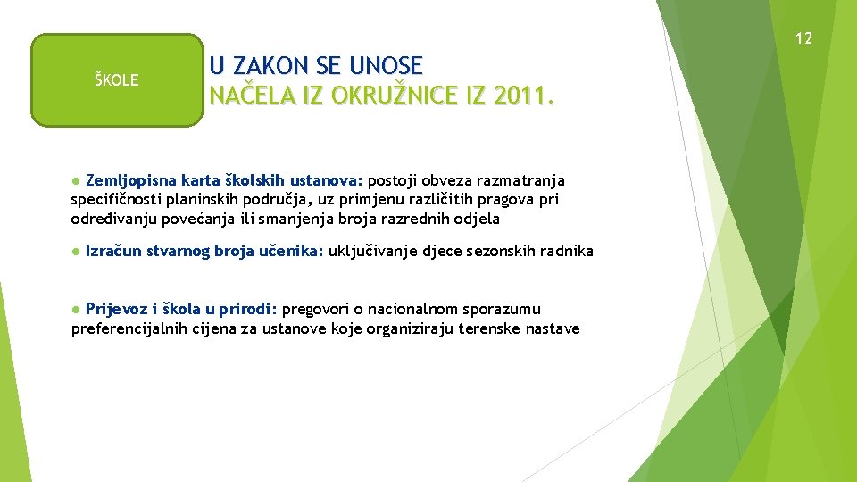 12 ŠKOLE U ZAKON SE UNOSE NAČELA IZ OKRUŽNICE IZ 2011. ● Zemljopisna karta