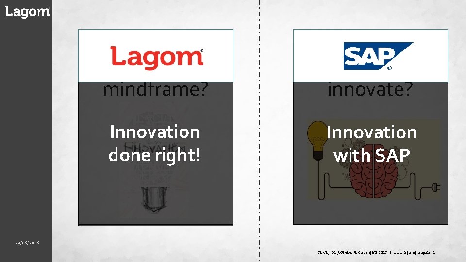 How does SAP help you innovate? Innovation done right! Innovation with SAP 23/08/2018 Strictly