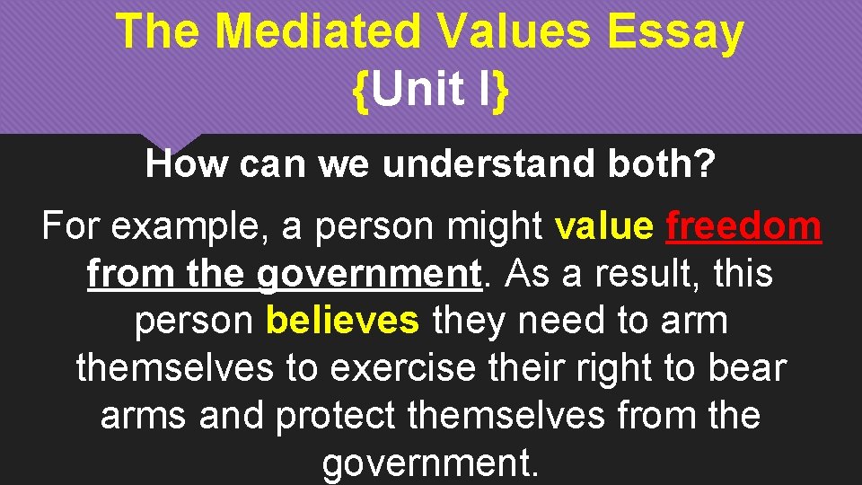 The Mediated Values Essay {Unit I} How can we understand both? For example, a