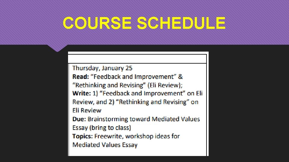 COURSE SCHEDULE 