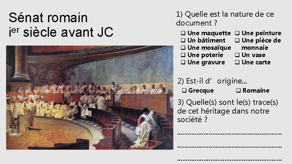 Sénat romain er i siècle avant JC 1) Quelle est la nature de ce