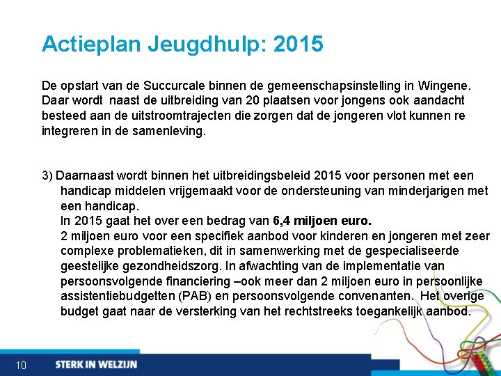Actieplan Jeugdhulp: 2015 De opstart van de Succurcale binnen de gemeenschapsinstelling in Wingene. Daar