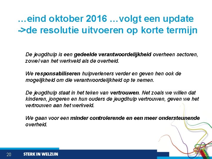 …eind oktober 2016 …volgt een update ->de resolutie uitvoeren op korte termijn De jeugdhulp