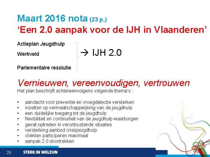 Maart 2016 nota (23 p. ) ‘Een 2. 0 aanpak voor de IJH in