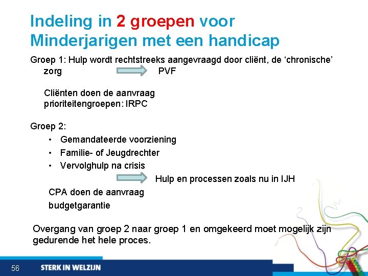 Indeling in 2 groepen voor Minderjarigen met een handicap Groep 1: Hulp wordt rechtstreeks