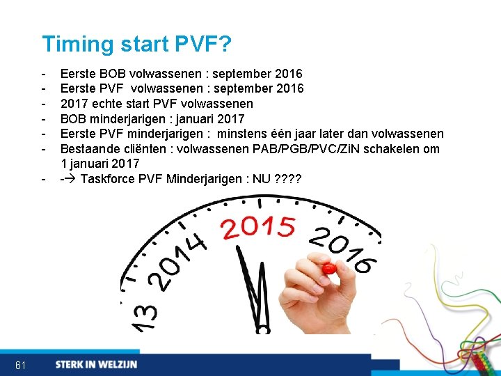 Timing start PVF? - 61 Eerste BOB volwassenen : september 2016 Eerste PVF volwassenen