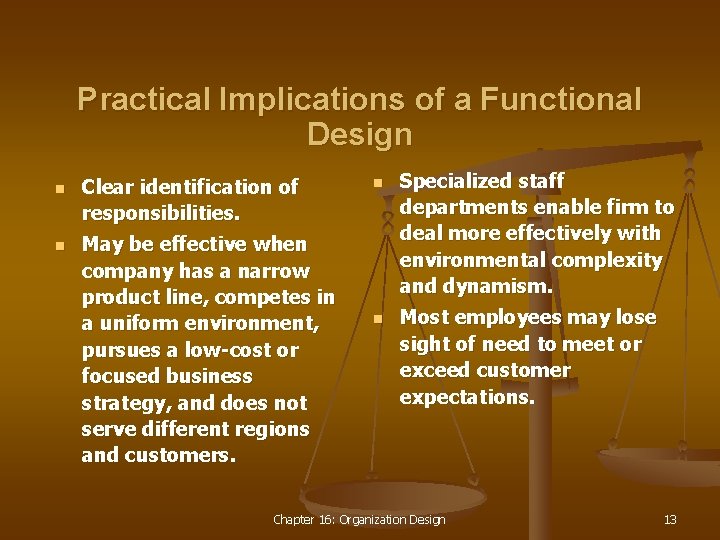 Practical Implications of a Functional Design n n Clear identification of responsibilities. May be