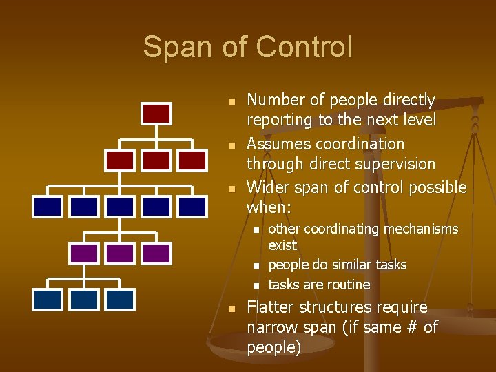 Span of Control n n n Number of people directly reporting to the next