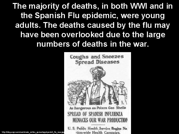 The majority of deaths, in both WWI and in the Spanish Flu epidemic, were