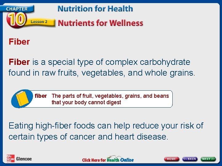 Fiber is a special type of complex carbohydrate found in raw fruits, vegetables, and