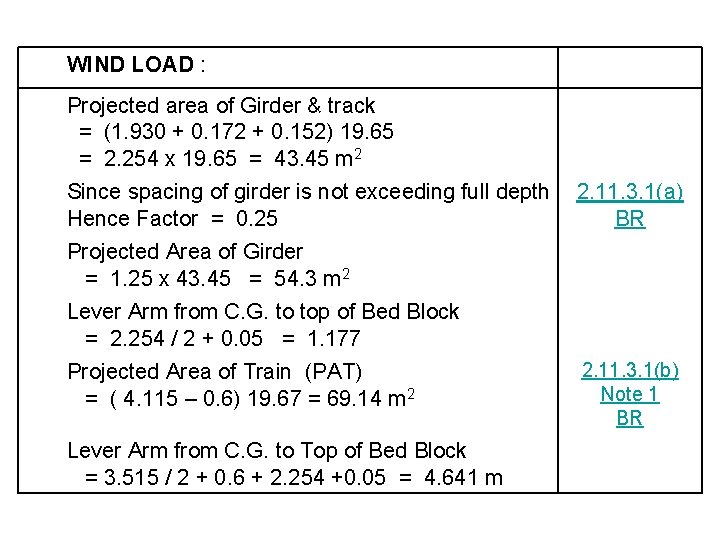 WIND LOAD : Projected area of Girder & track = (1. 930 + 0.