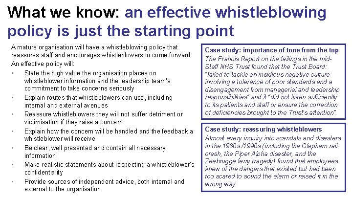 What we know: an effective whistleblowing policy is just the starting point A mature