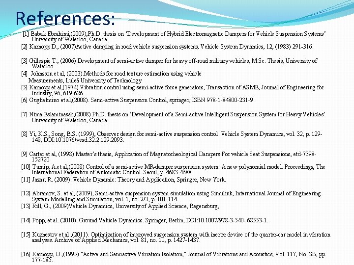 References: [1] Babak Ebrahimi, (2009), Ph. D. thesis on ‘Development of Hybrid Electromagnetic Dampers