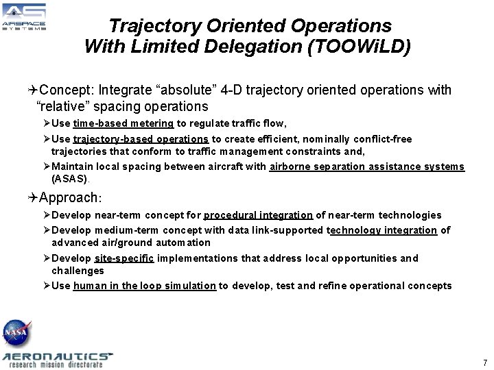 Trajectory Oriented Operations With Limited Delegation (TOOWi. LD) QConcept: Integrate “absolute” 4 -D trajectory