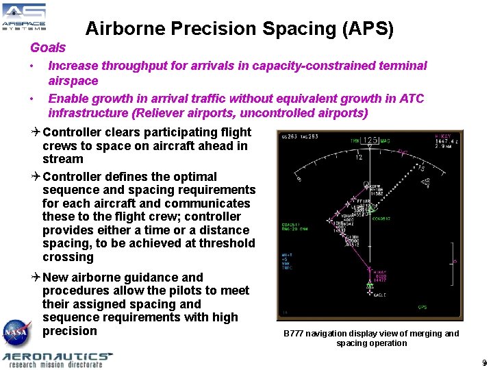 Airborne Precision Spacing (APS) Goals • Increase throughput for arrivals in capacity-constrained terminal •