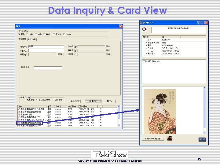 Data Inquiry & Card View Copyright © The Institute for Areal Studies, Foundation 15 Data Inquiry & Card View Copyright © The Institute for Areal Studies, Foundation 15