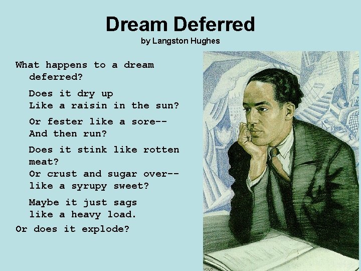 Dream Deferred by Langston Hughes What happens to a dream deferred? Does it dry