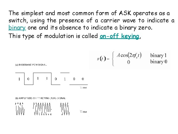 The simplest and most common form of ASK operates as a switch, using the