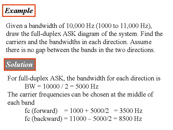 Example Given a bandwidth of 10, 000 Hz (1000 to 11, 000 Hz), draw