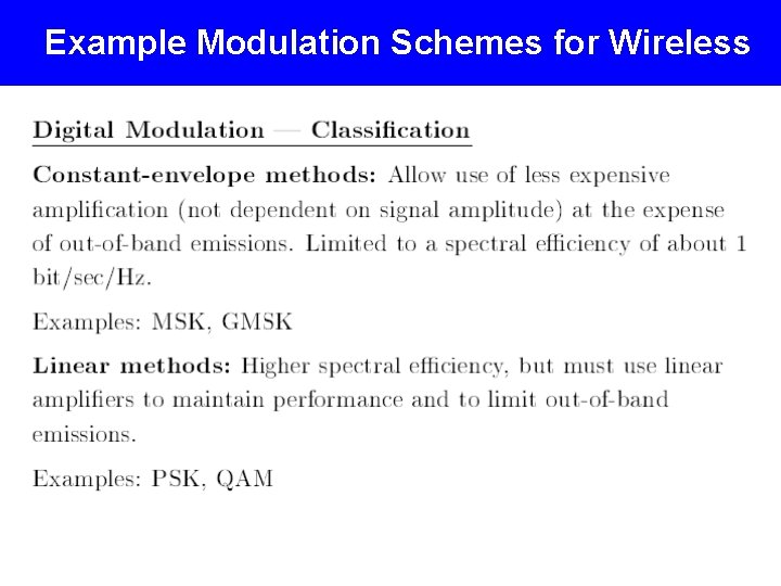 Example Modulation Schemes for Wireless Telephone Modems 