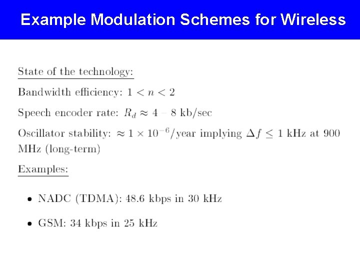 Example Modulation Schemes for Wireless Telephone Modems 