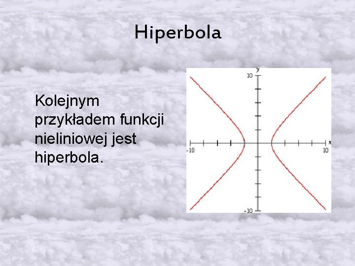 Hiperbola Kolejnym przykładem funkcji nieliniowej jest hiperbola. 