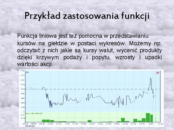 Przykład zastosowania funkcji Funkcja liniowa jest też pomocna w przedstawianiu kursów na giełdzie w