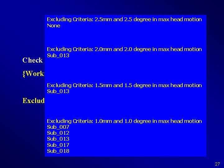 Excluding Criteria: 2. 5 mm and 2. 5 degree in max head motion None