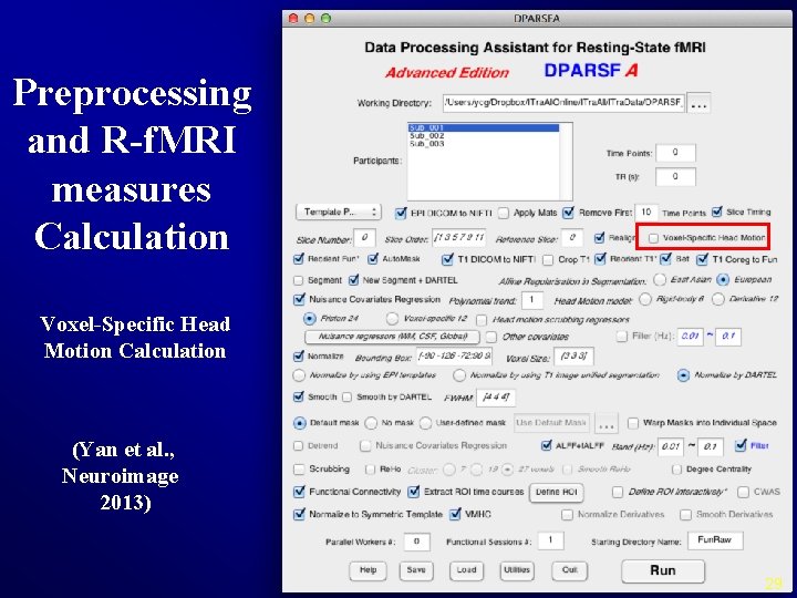 Preprocessing and R-f. MRI measures Calculation Voxel-Specific Head Motion Calculation (Yan et al. ,