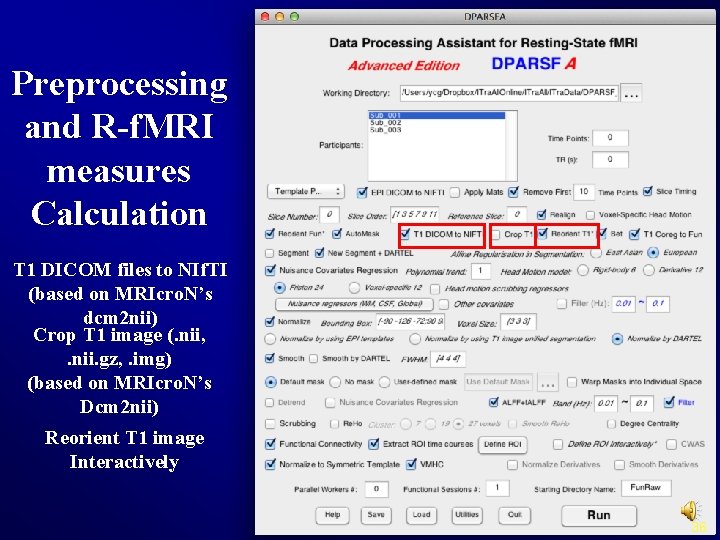 Preprocessing and R-f. MRI measures Calculation T 1 DICOM files to NIf. TI (based