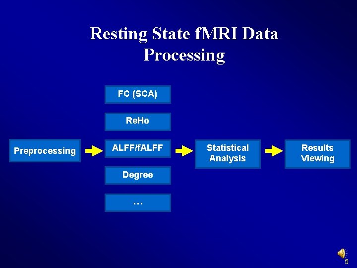 Resting State f. MRI Data Processing FC (SCA) Re. Ho Preprocessing ALFF/f. ALFF Statistical