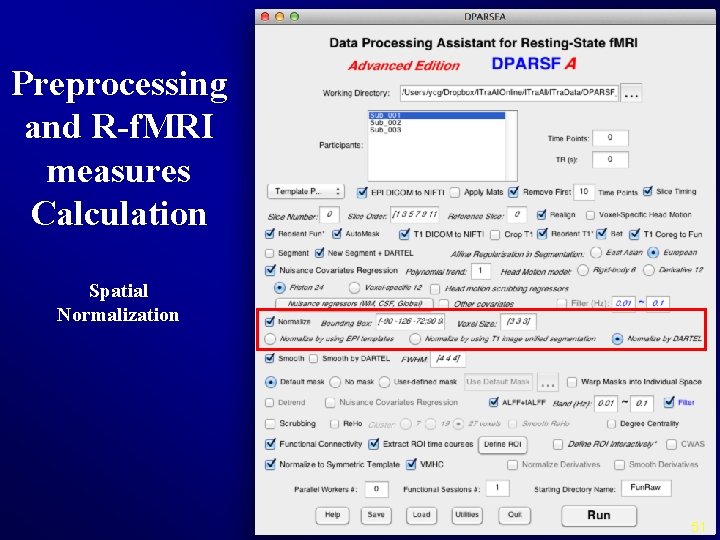 Preprocessing and R-f. MRI measures Calculation Spatial Normalization 51 