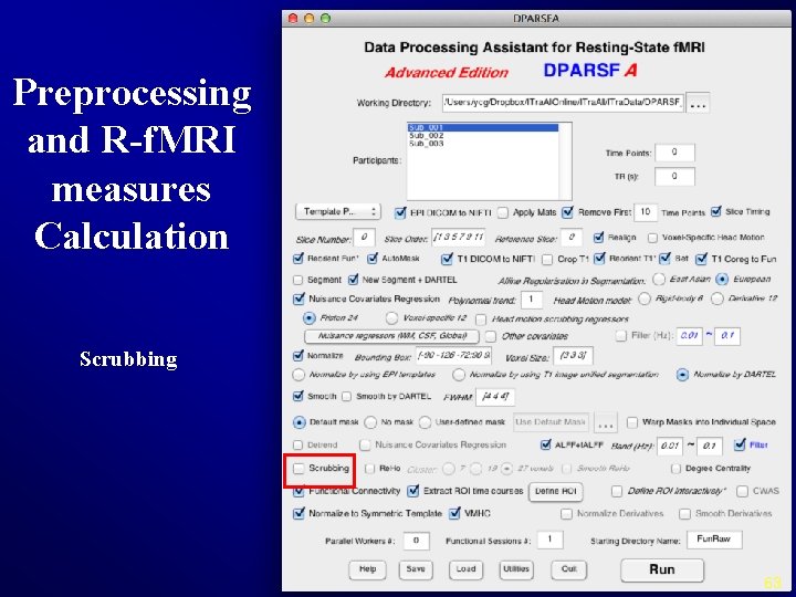 Preprocessing and R-f. MRI measures Calculation Scrubbing 63 