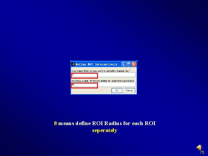 0 means define ROI Radius for each ROI seperately 75 