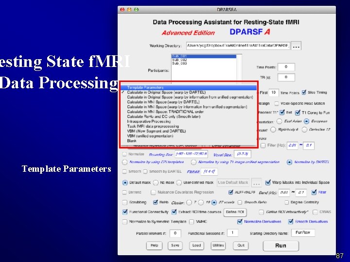 esting State f. MRI Data Processing Template Parameters 87 