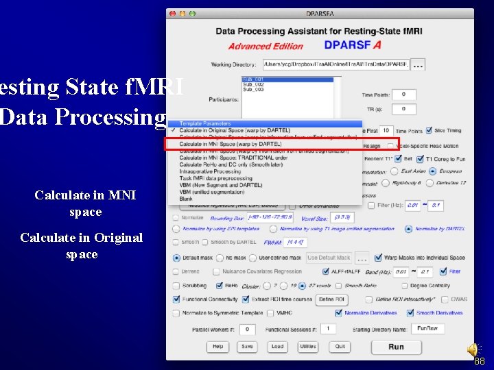 esting State f. MRI Data Processing Calculate in MNI space Calculate in Original space