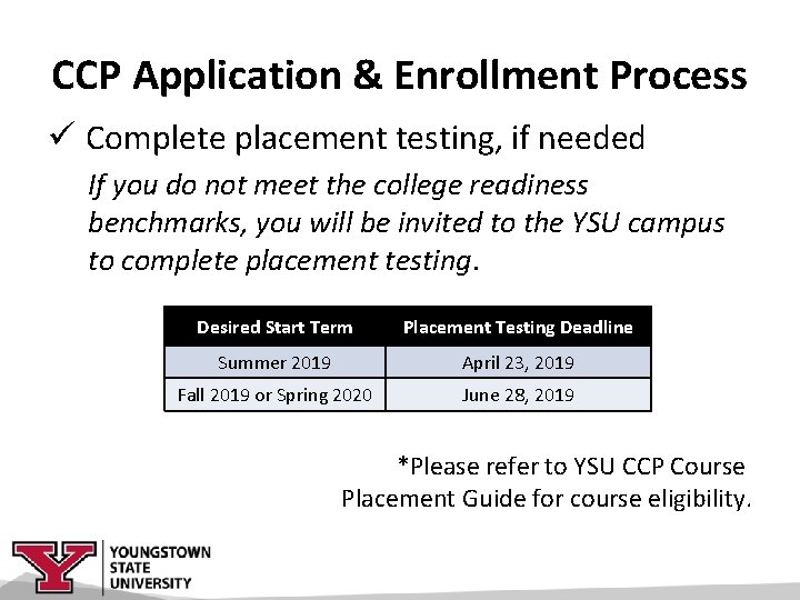 CCP Application & Enrollment Process ü Complete placement testing, if needed If you do
