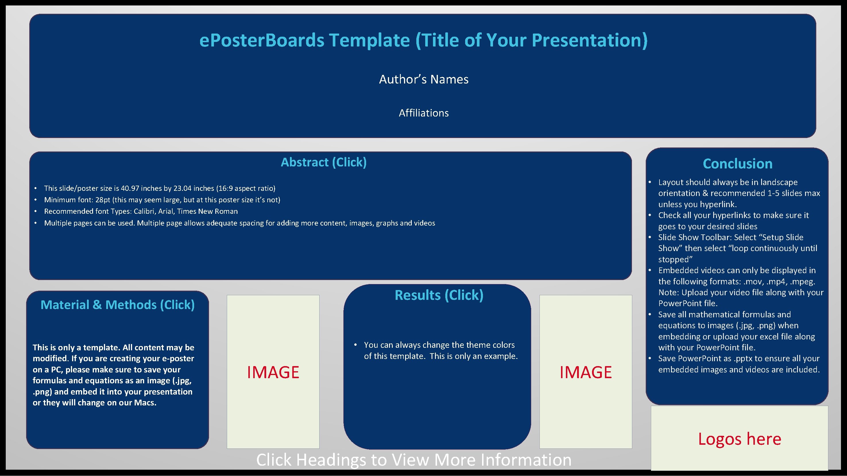 e. Poster. Boards Template (Title of Your Presentation) Author’s Names Affiliations Abstract (Click) •