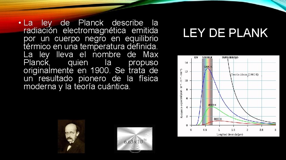  • La ley de Planck describe la radiación electromagnética emitida por un cuerpo