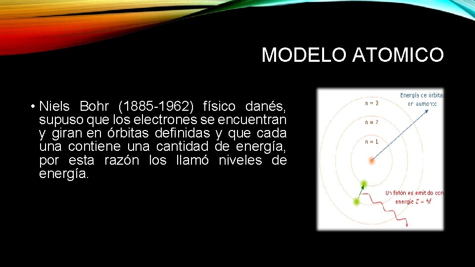 MODELO ATOMICO • Niels Bohr (1885 -1962) físico danés, supuso que los electrones se