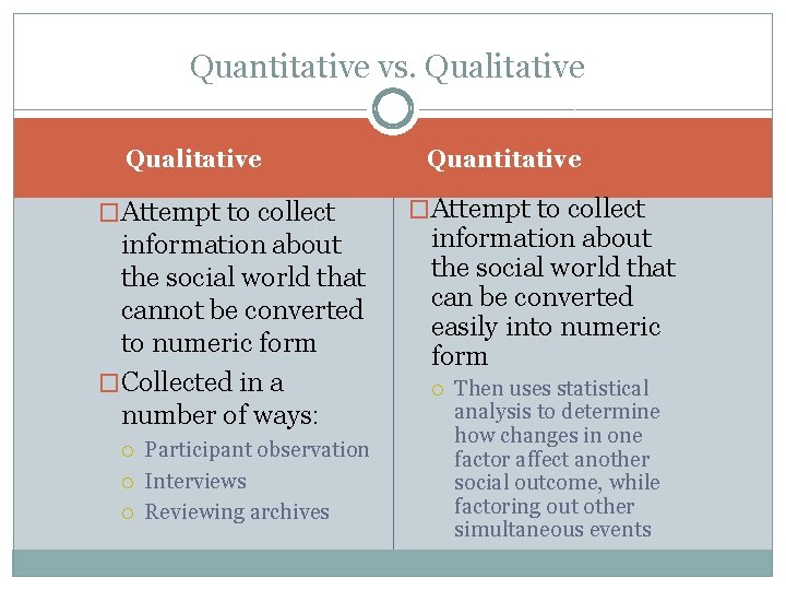 Quantitative vs. Qualitative �Attempt to collect information about the social world that cannot be Quantitative vs. Qualitative �Attempt to collect information about the social world that cannot be